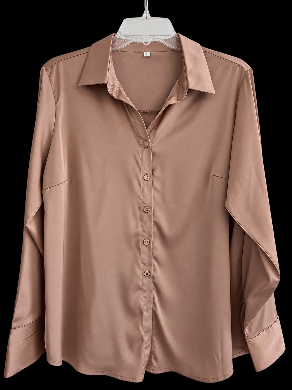 Satin Button-Down Blouse in Taupe